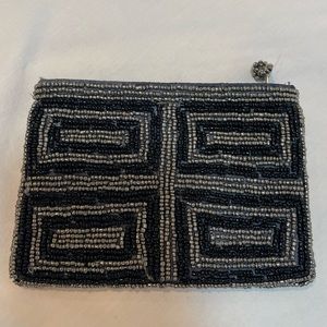 Vintage little purse bag with silver and glass beads